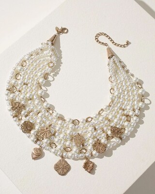 Faux Pearl Multi-Strand Charm Necklace