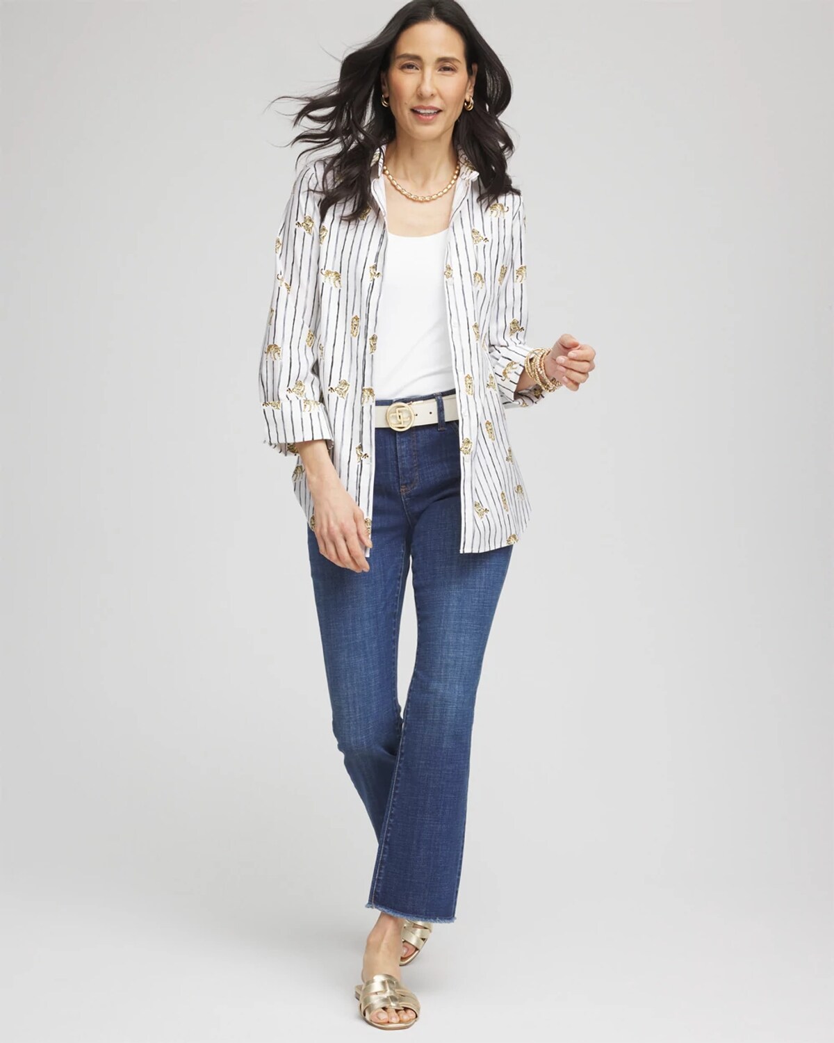 Chico's No Iron Leopard Graphic Shirt In White In White