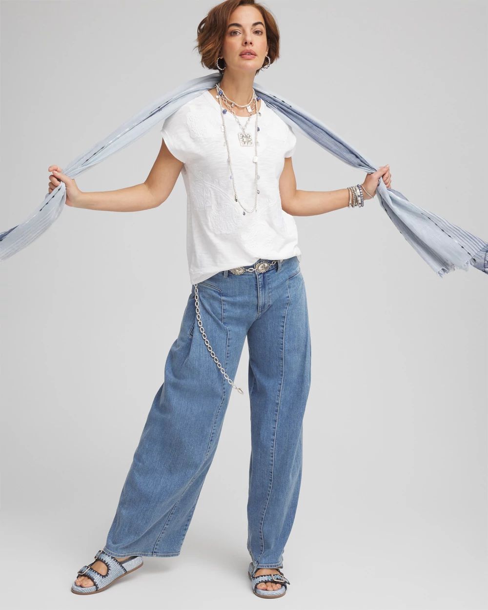 Monochrome Embroidered Cap-Sleeve Tee