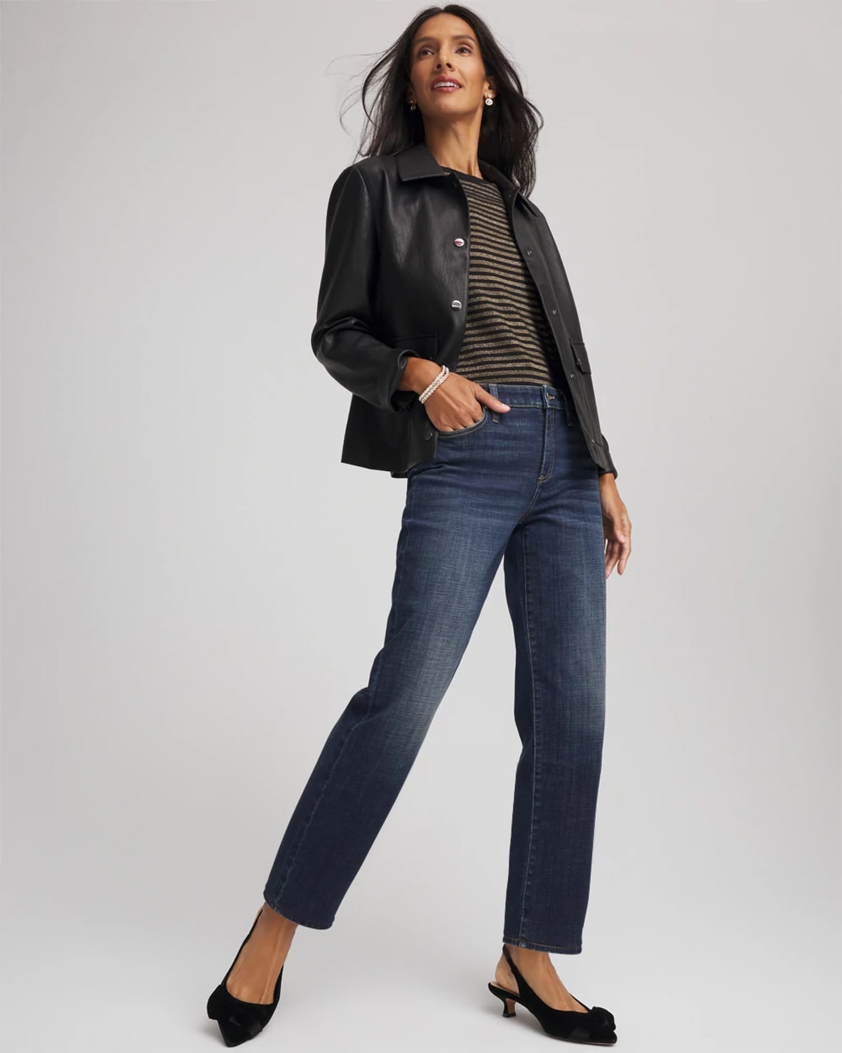 Chico's Girlfriend Straight Ankle Jeans In Flower Moon Indigo In Black