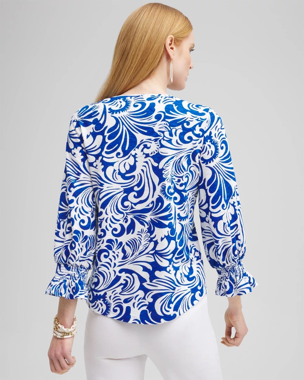 Scrolls Smocked 3/4 Sleeve Tee