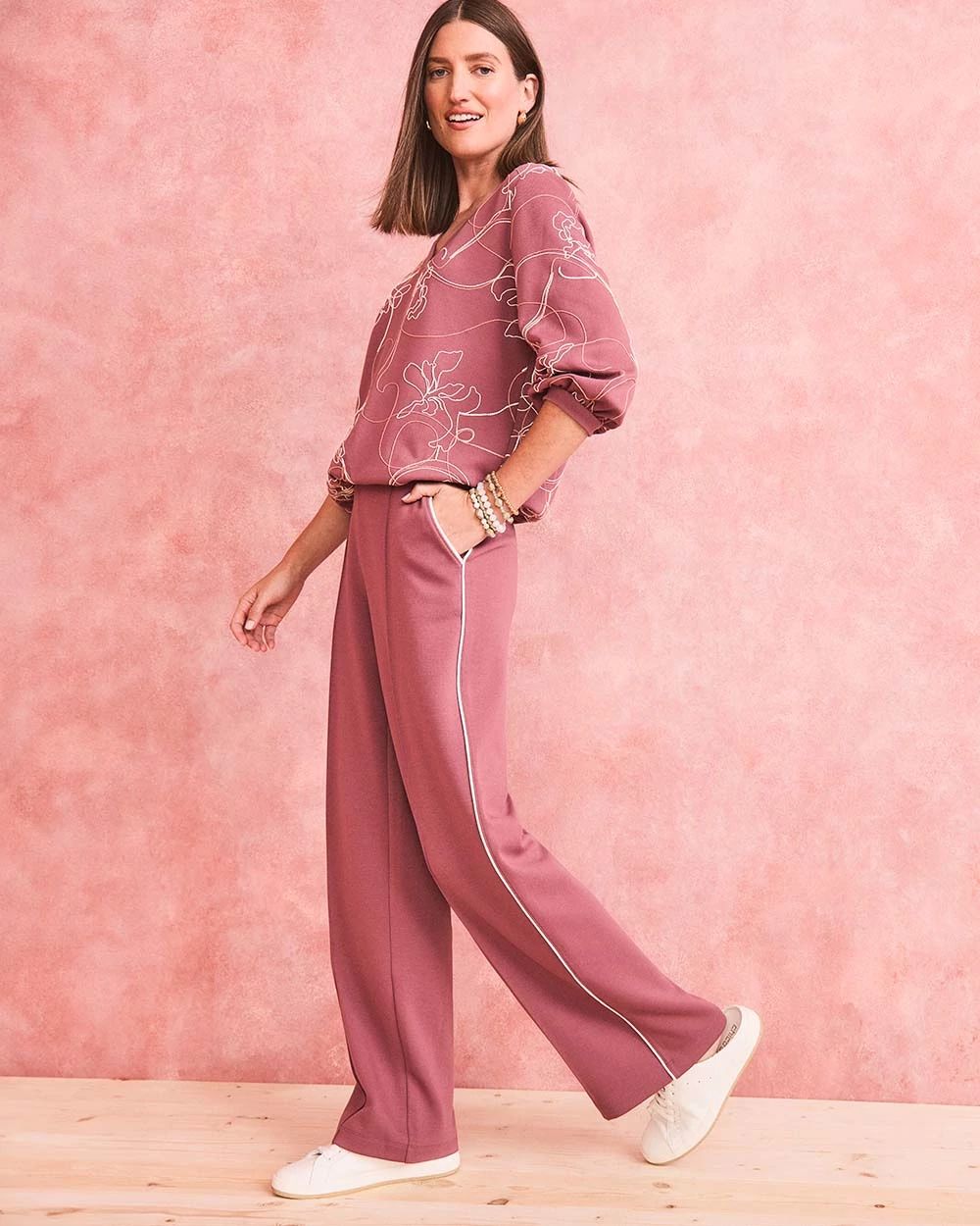 Zenergy® Double-Knit Striped Wide Leg Pants