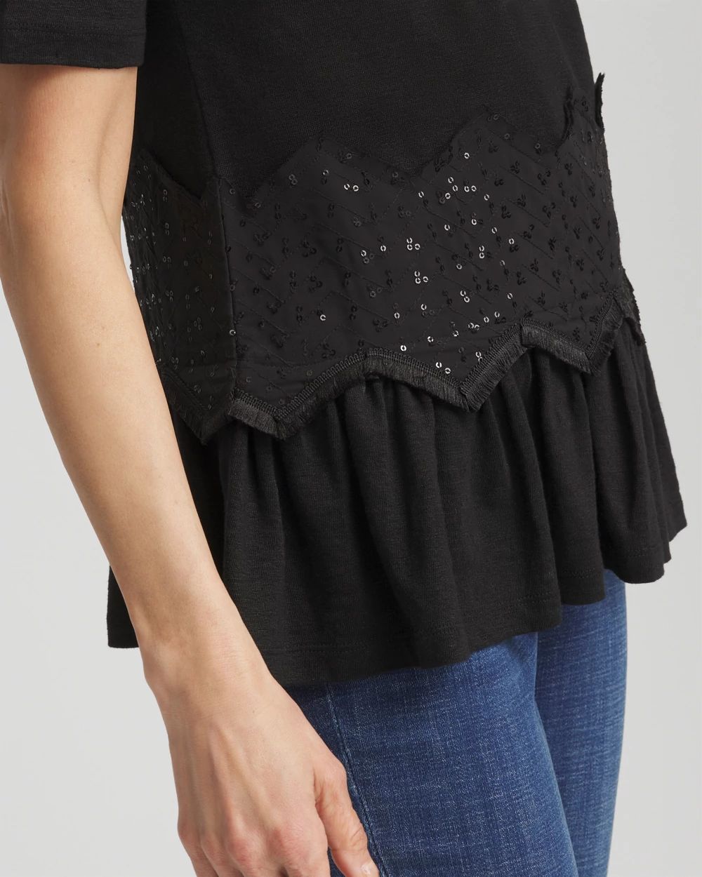 Chevron Sequin Peplum Linen Tee