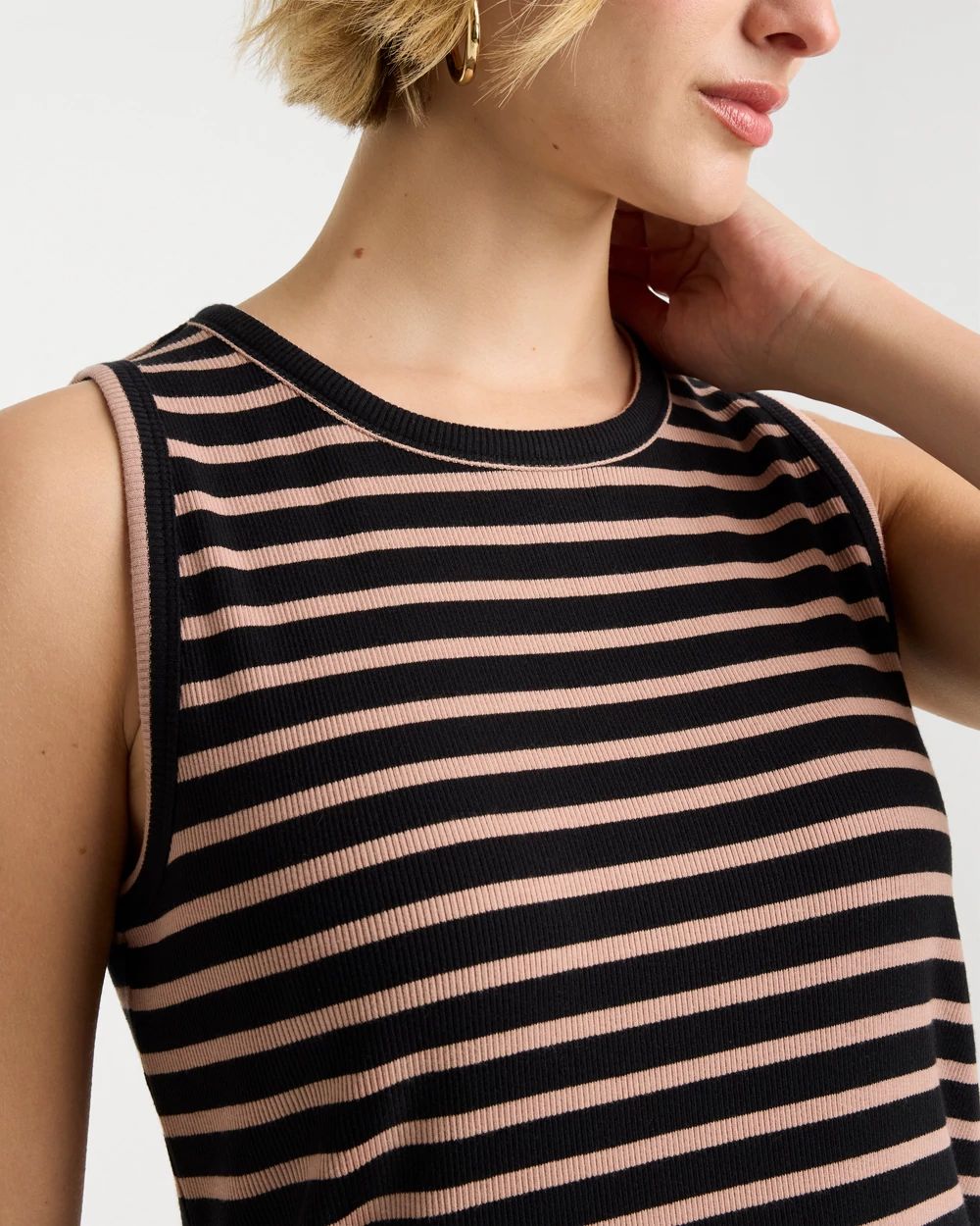 Striped High Neck Rib Tank