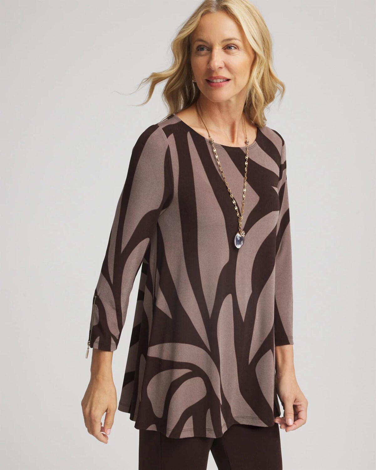 Chico's Travelers Animal Print Journey Top In Brown In Brown