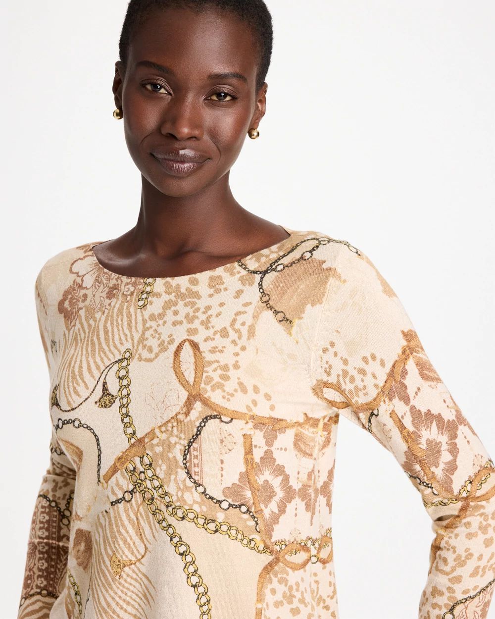 Ella Bateau Neutral Print Pullover Sweater click to view larger image.