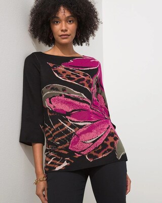 Floral Jacquard Tunic Sweater