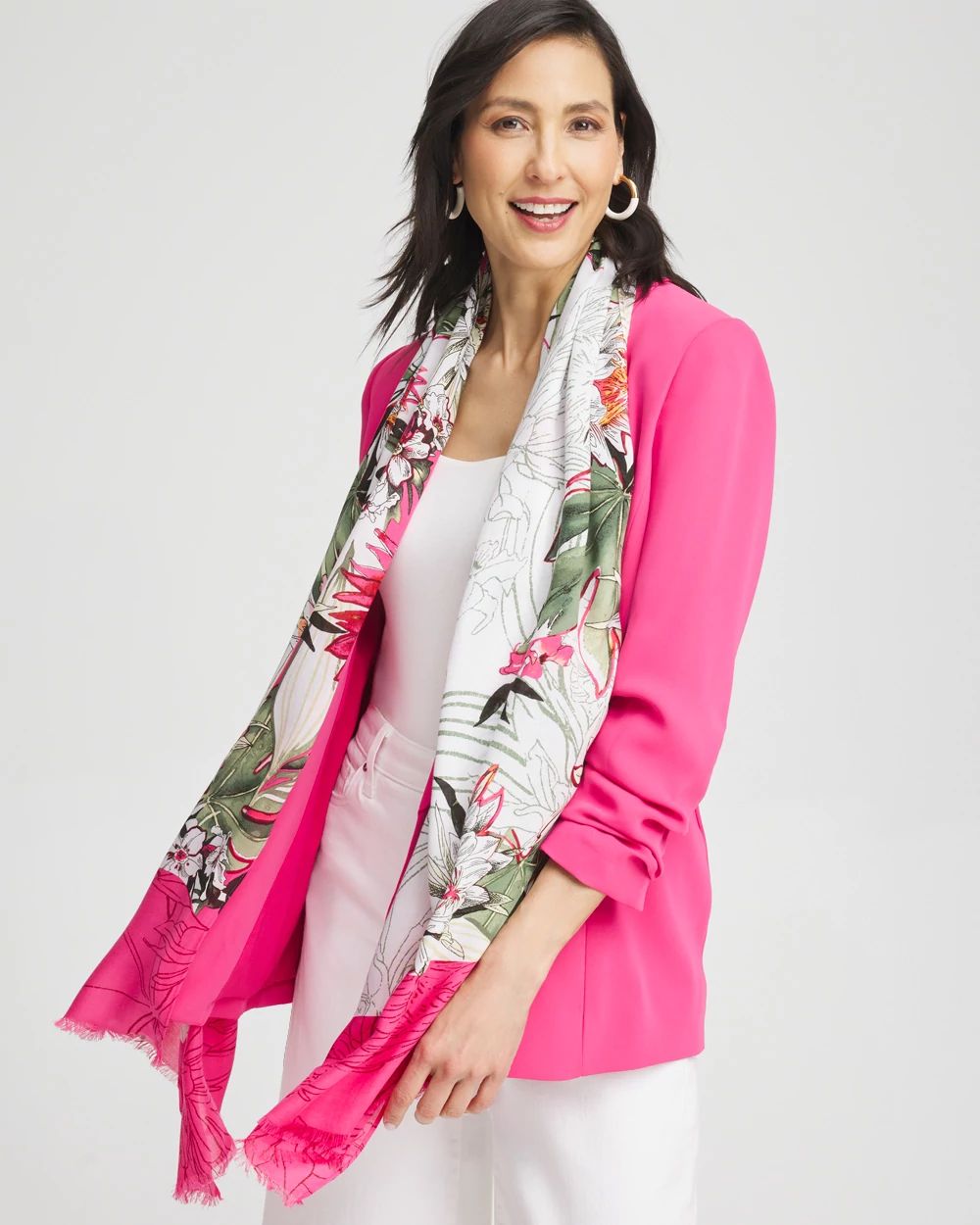 Floral Colorblock Oblong Scarf