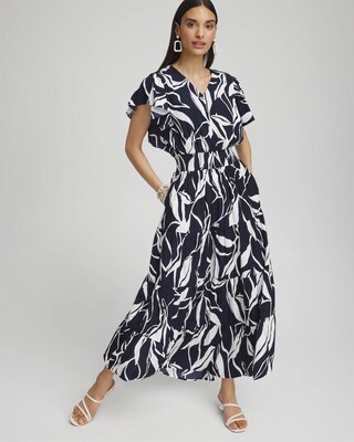 Leaves Smock Waist Tiered Maxi Dress