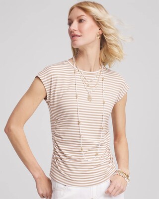 Neutral Striped Cap Sleeve Dolman Tee