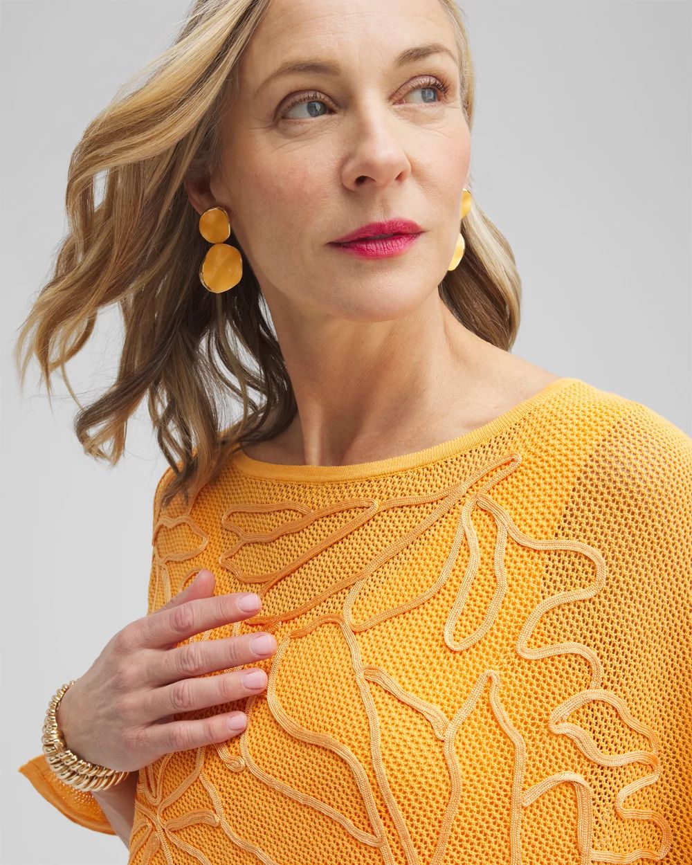 Embroidered Knit Triangle Poncho