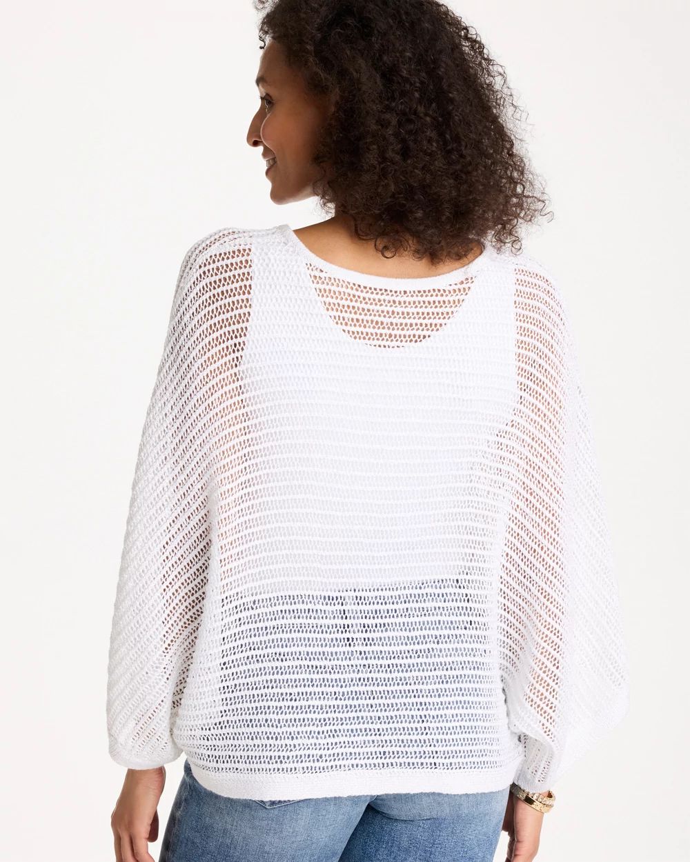 V-Neck Metallic Knit Poncho click to view larger image.