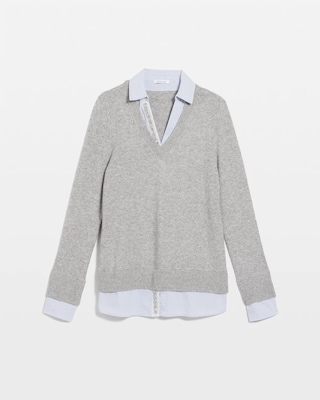 Sequin Built-In Shirt Knit Sweater click to view larger image.