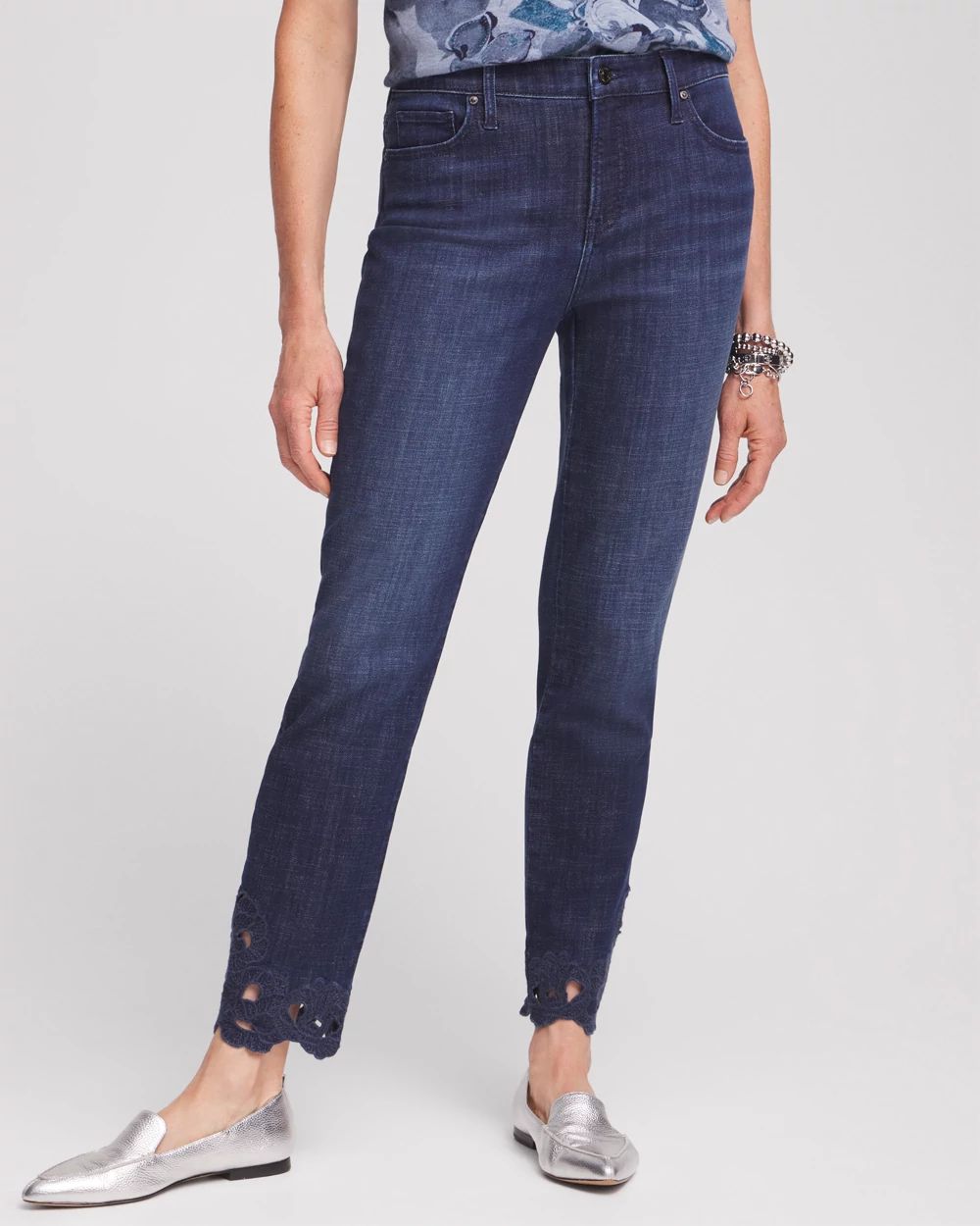 Girlfriend Floral Cutwork Ankle Jeans
