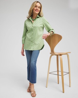 No Iron™ Stretch Dot Print 3/4 Sleeve Shirt