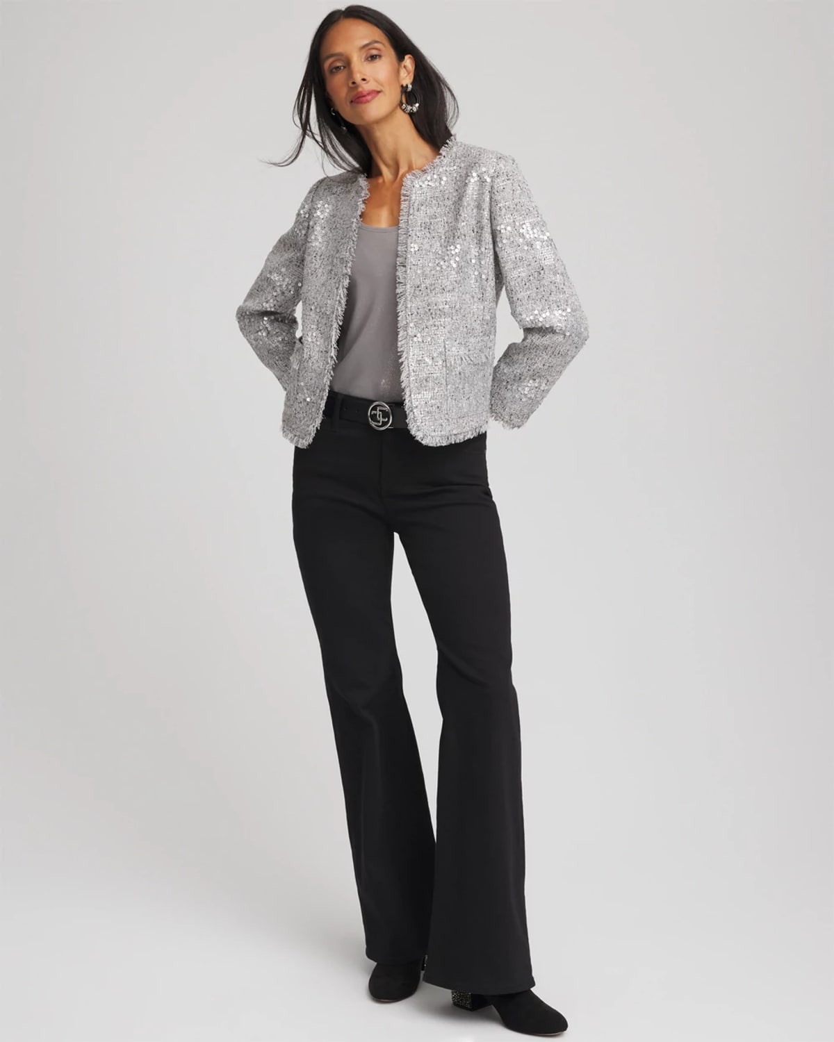 Chico's Foiled Microfiber Tank In Gray