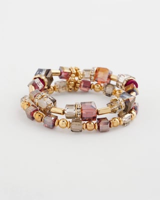 Art Deco Geo Glass Bead Stretch Bracelet Set