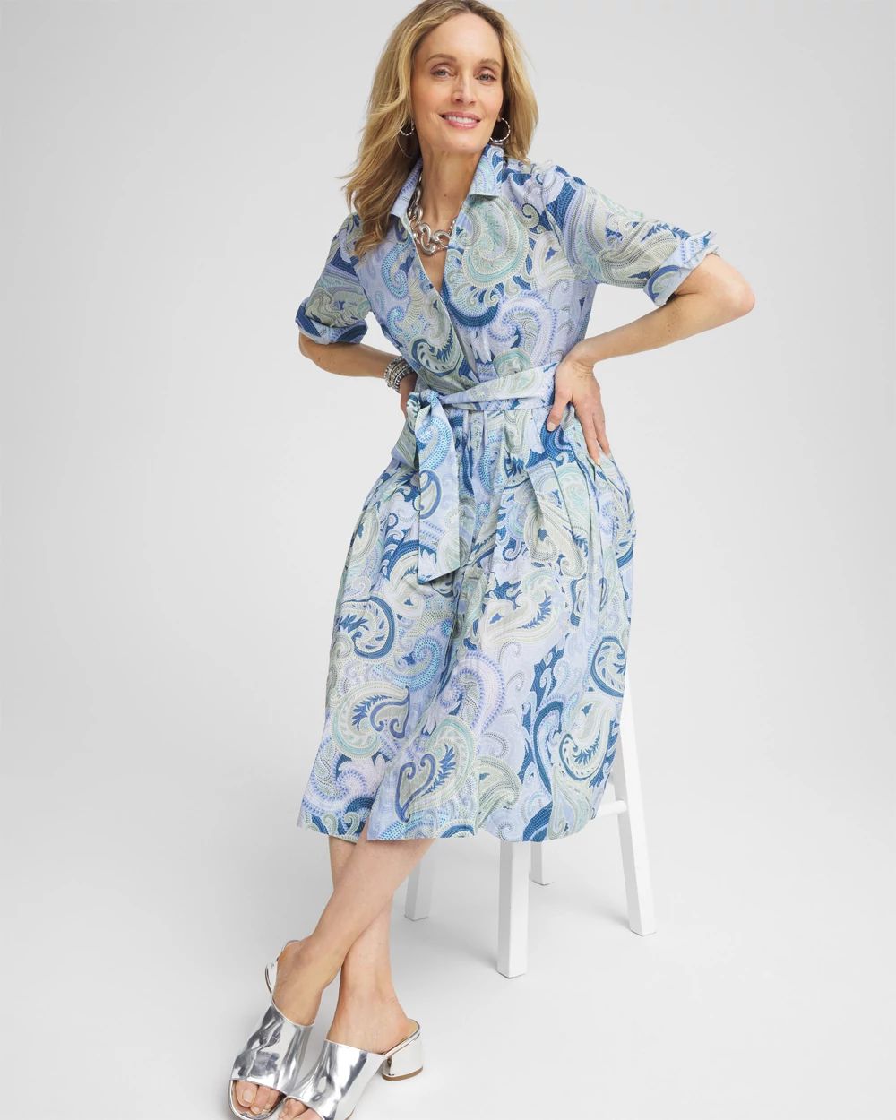 Cotton Voile Pleated-Hem Shirtdress