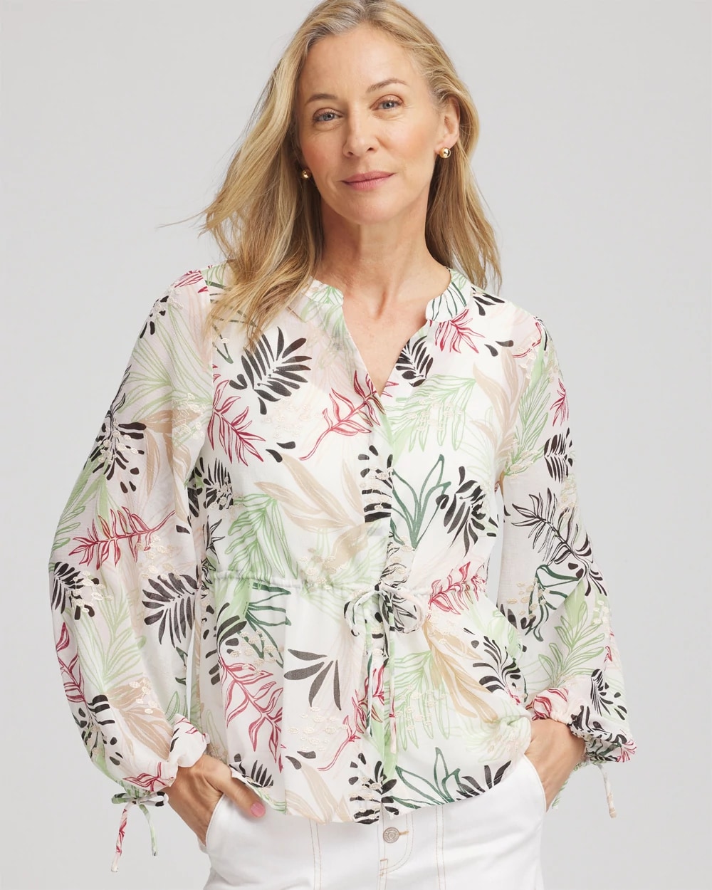 Drawstring Crinkle Chiffon Blouse, photo 1 of 5