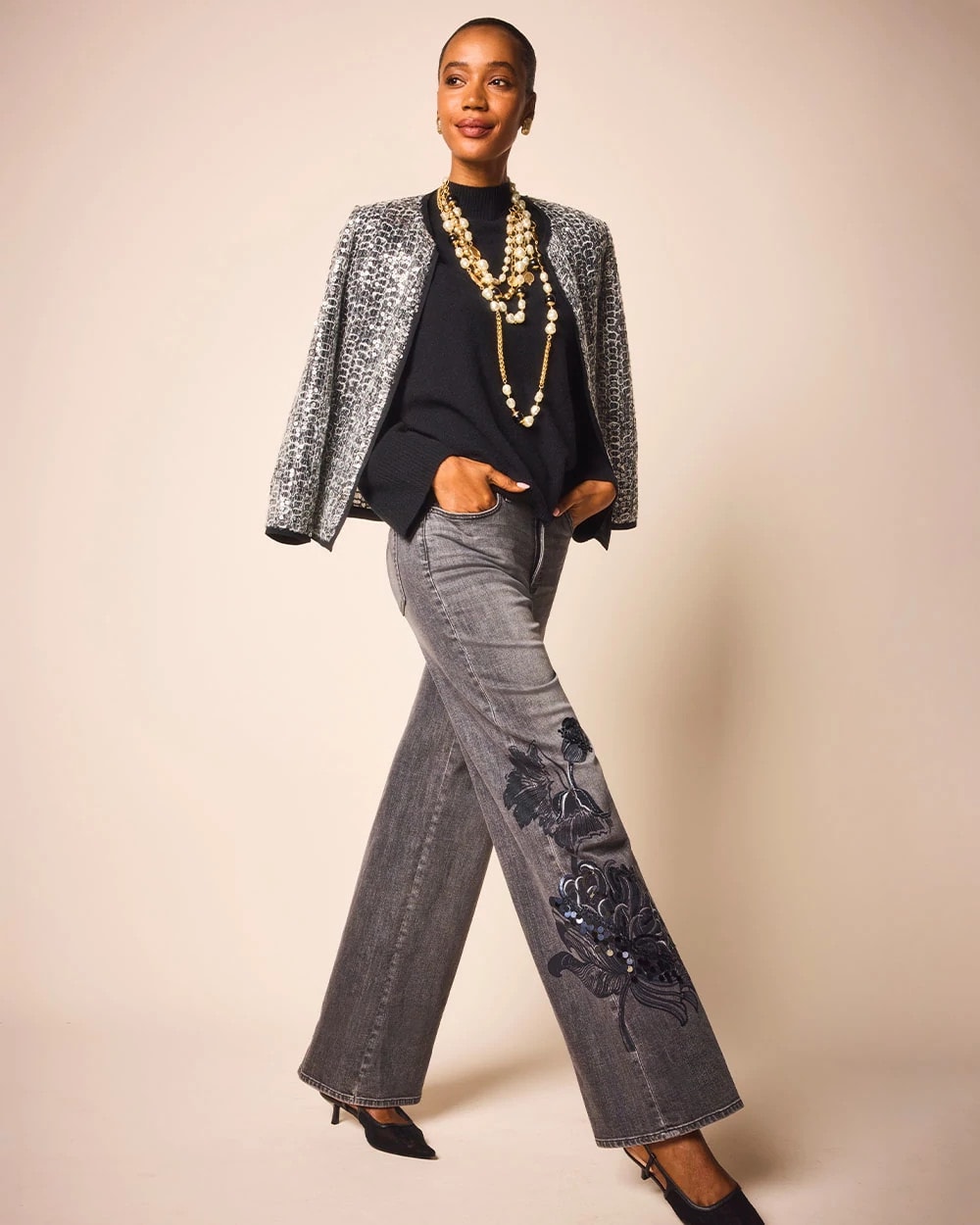 Printed High-Rise Wide-Leg Jean