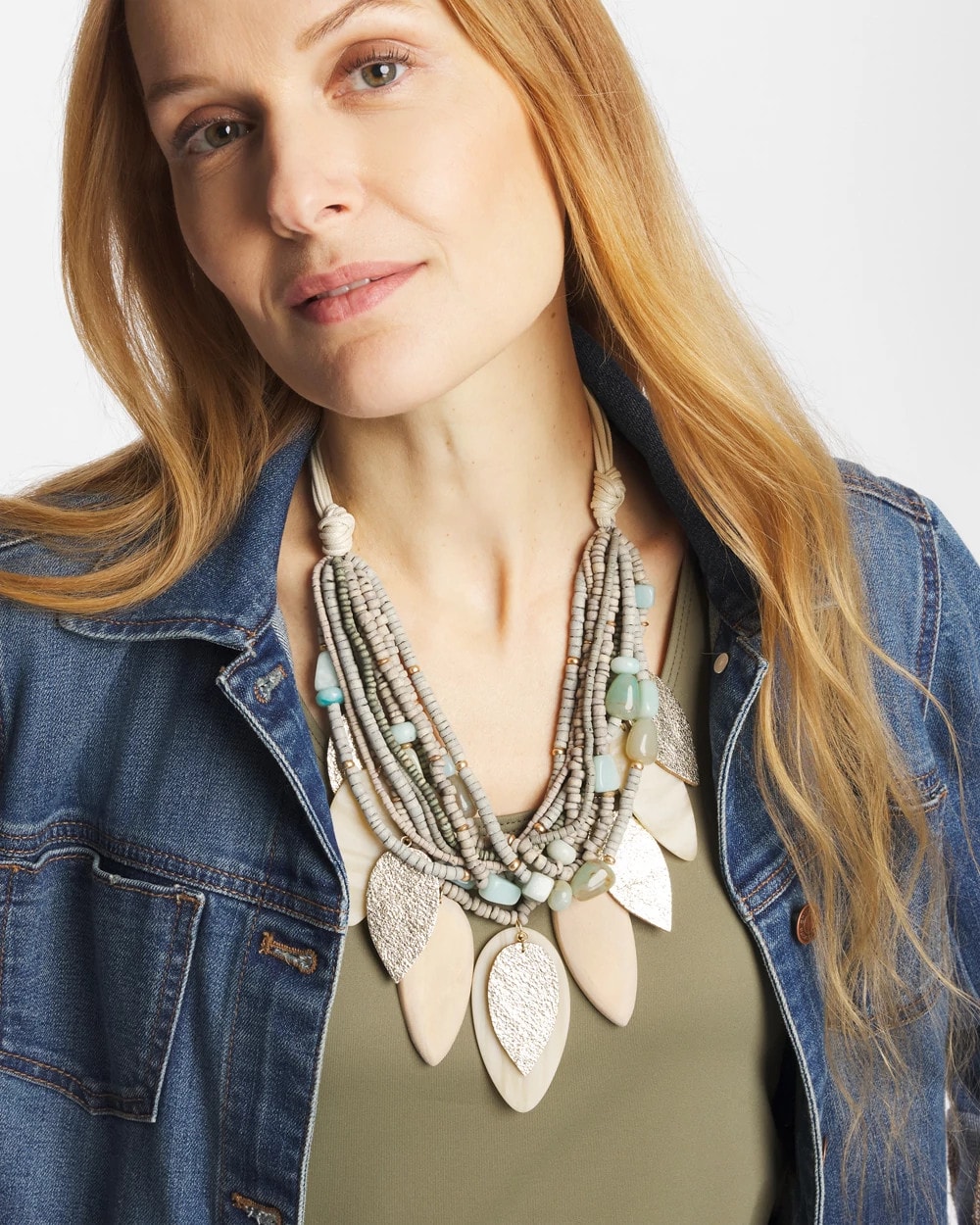 Multistrand Wood Petal Necklace