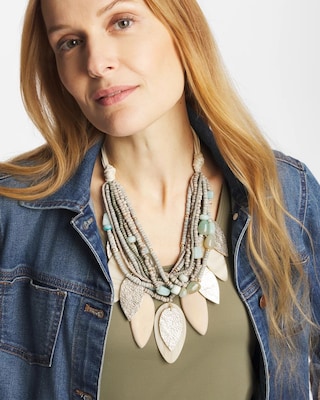 Multistrand Wood Petal Necklace click to view larger image.