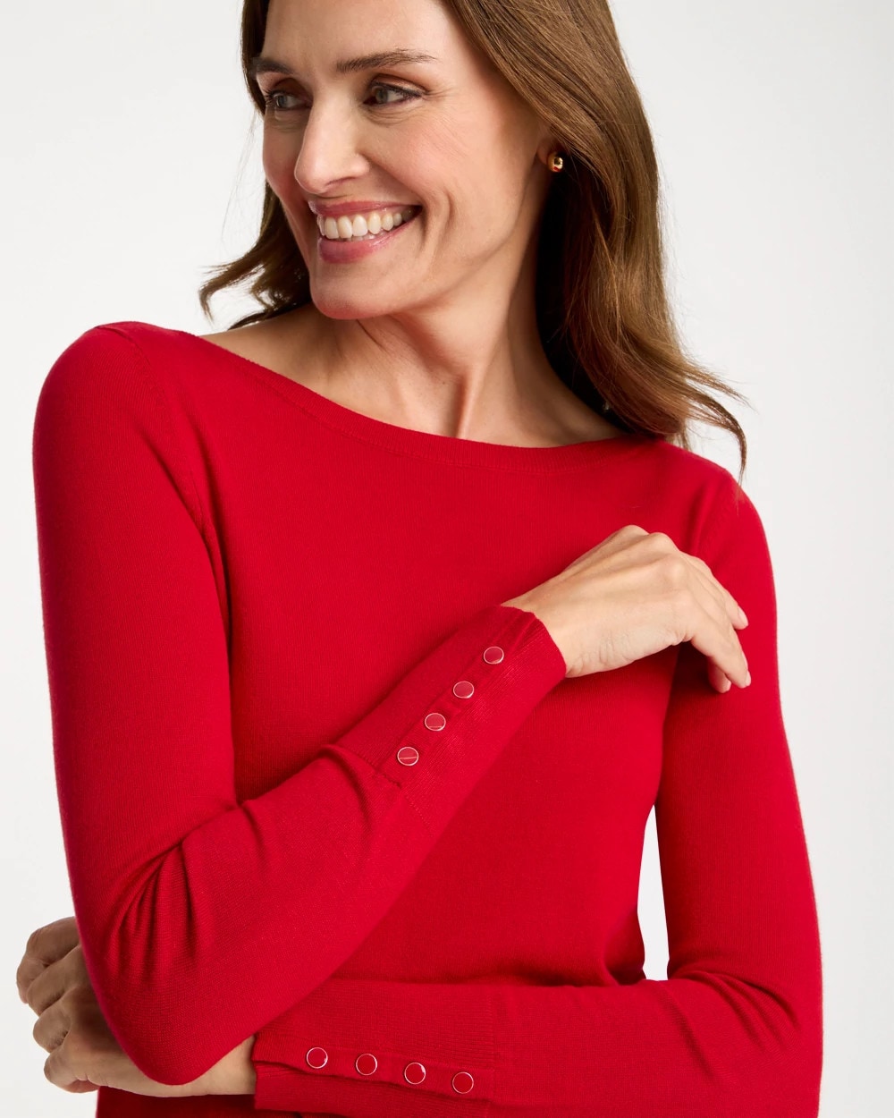 Chico's Ella Bateau Pullover Sweater In Carmine Red In Carmine Red