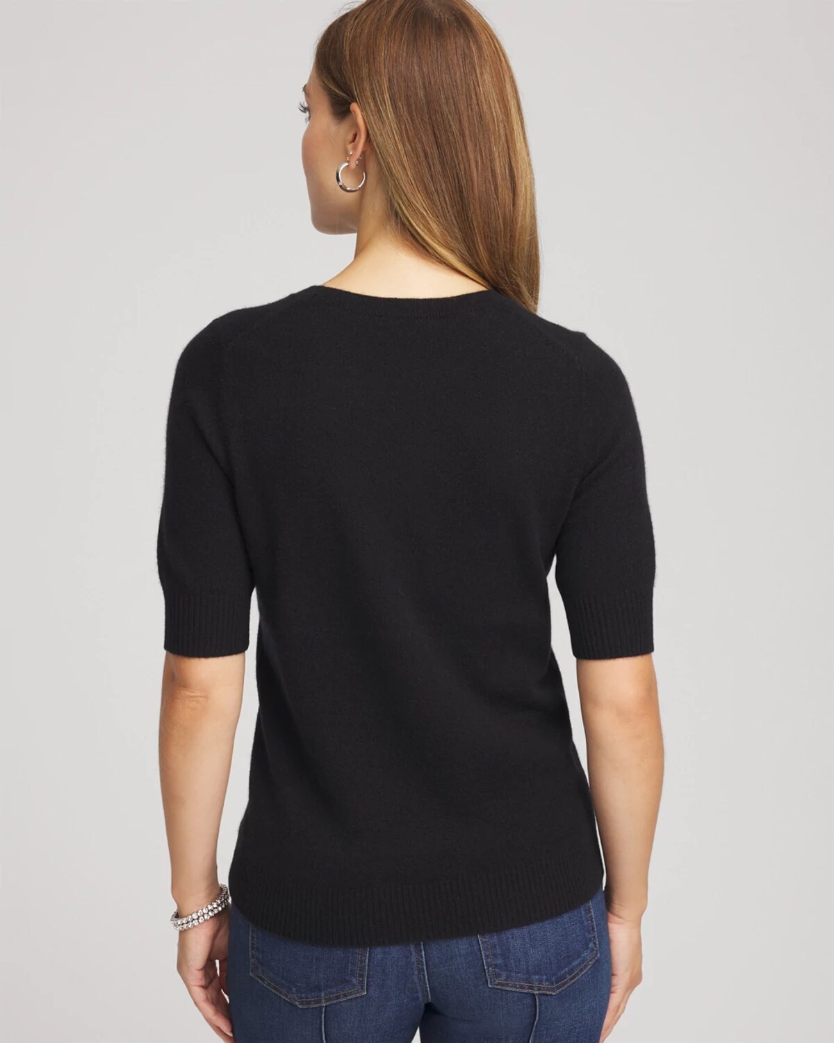 Chico's Crewneck Cashmere Pullover Sweater In Black In Black