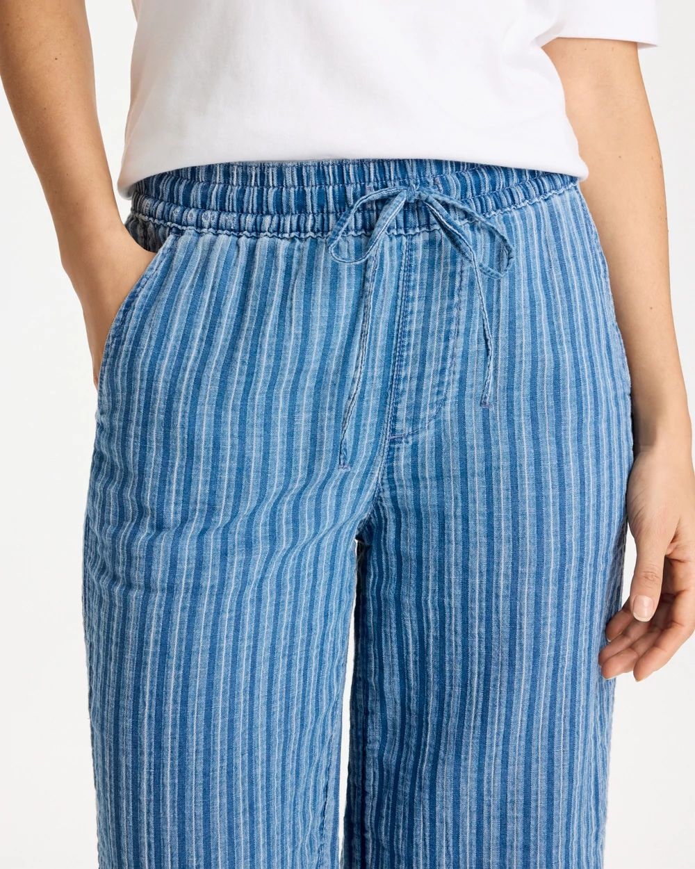 Lightweight Wide-Leg Stripe Cropped Jeans