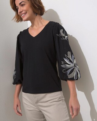 Embroidered Puff Sleeve Tee
