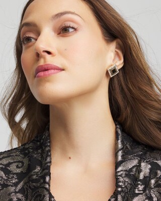 Black & Goldtone Square Stud Earrings click to view larger image.