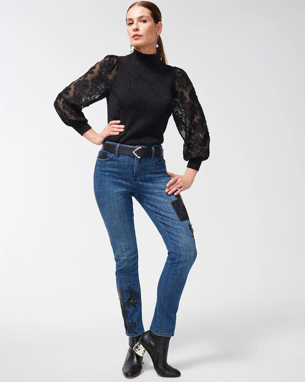 Woven Applique Sleeve Pullover