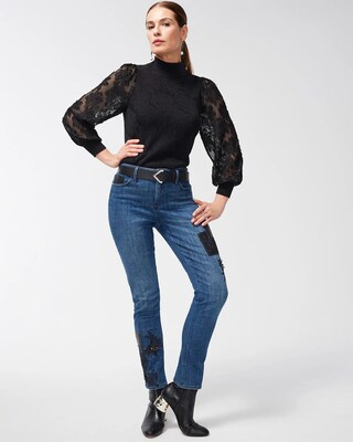 Woven Applique Sleeve Pullover