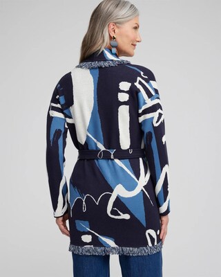 Fringe Abstract Print Cardigan