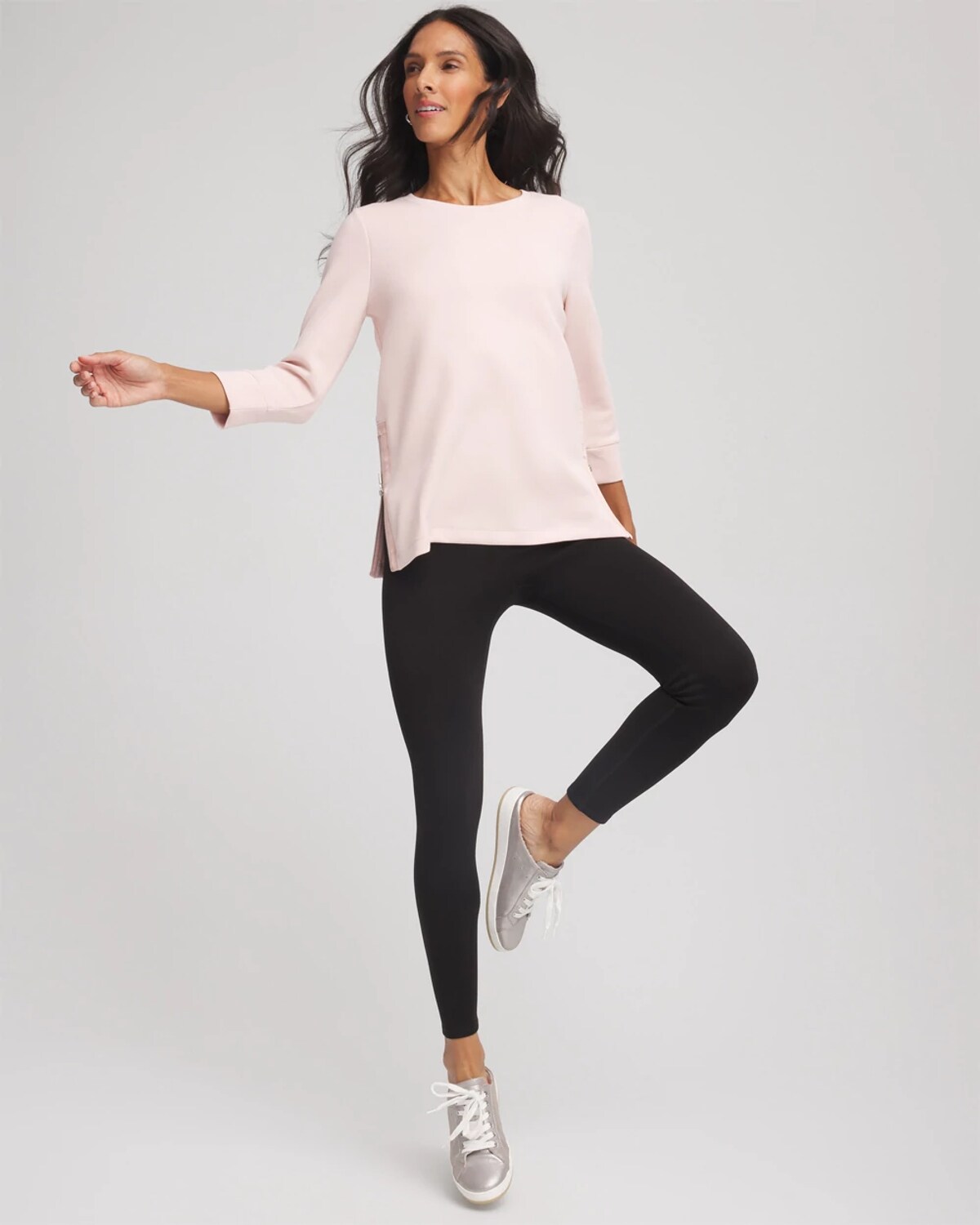 Chico's Scuba Satin-trim Tunic In Pink In Pink