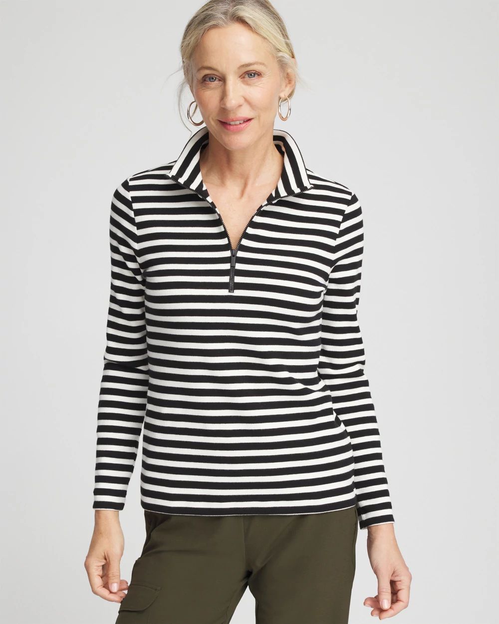 Zenergy® Stripe Mock Neck Zipper Tee