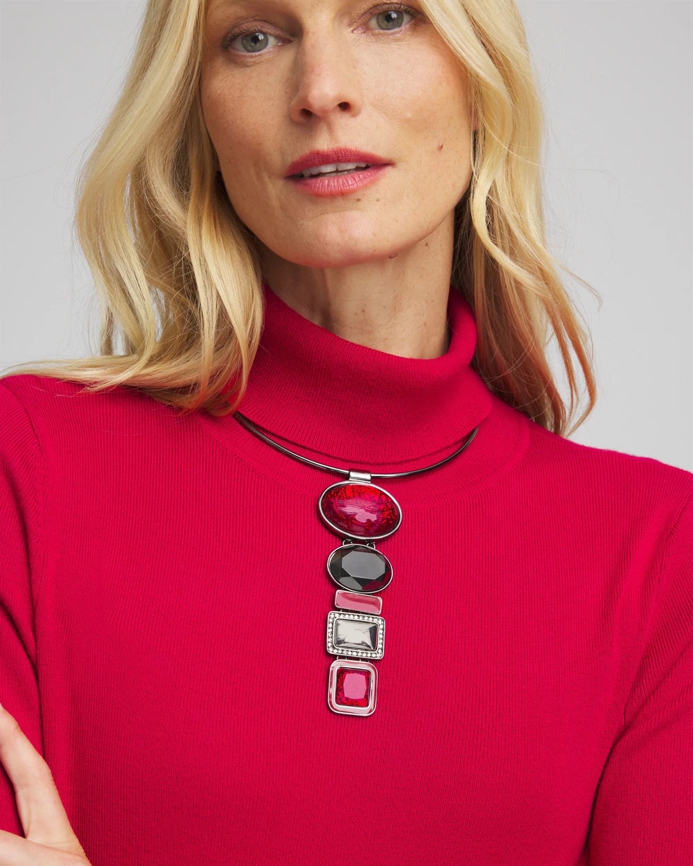 Red Linear Drop Collar Necklace