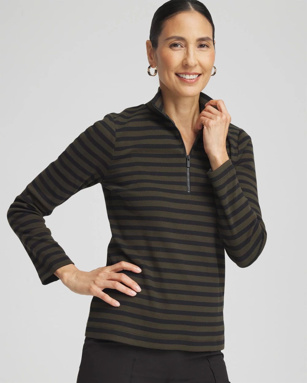 Zenergy® Stripe Mock Neck Zipper Tee