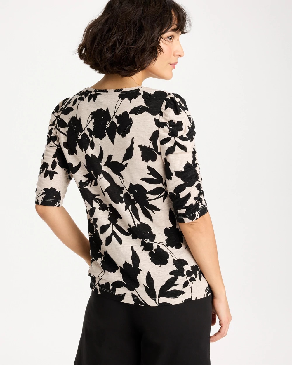 Flora Linen Ruched Sleeve Tee