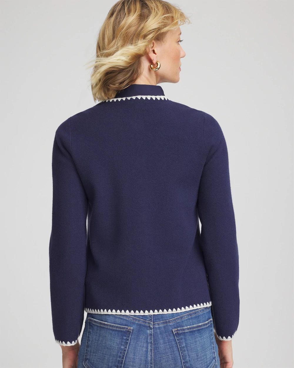 Blanket Stitch Crewneck Cardigan