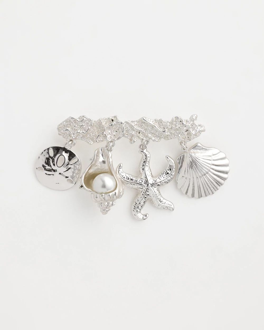 Silver Tone Seashell Bar Brooch