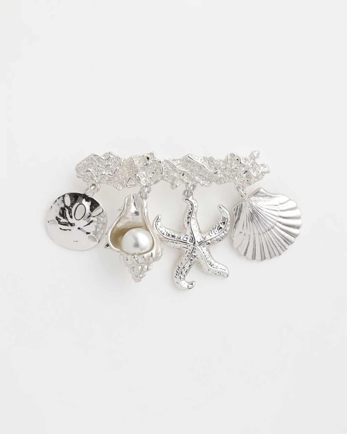 Chico's Silver Tone Seashell Bar Brooch In Metallic In Silver