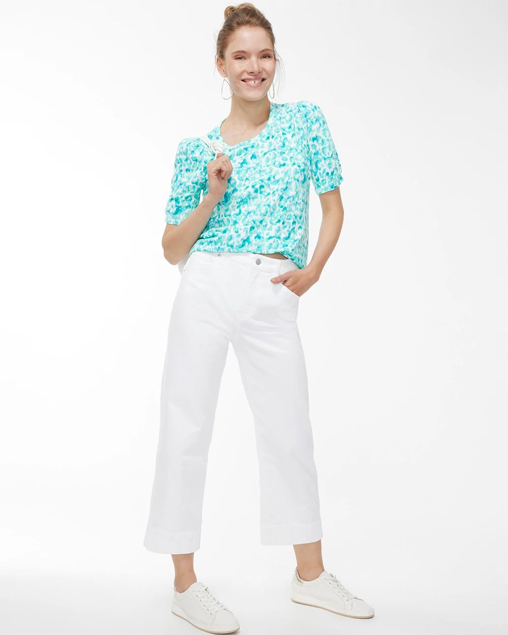 Gathered Sleeve Dots Slub Tee
