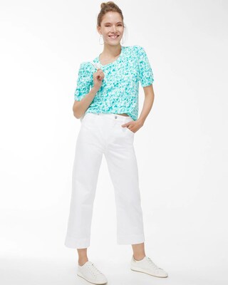 Gathered Sleeve Dots Slub Tee