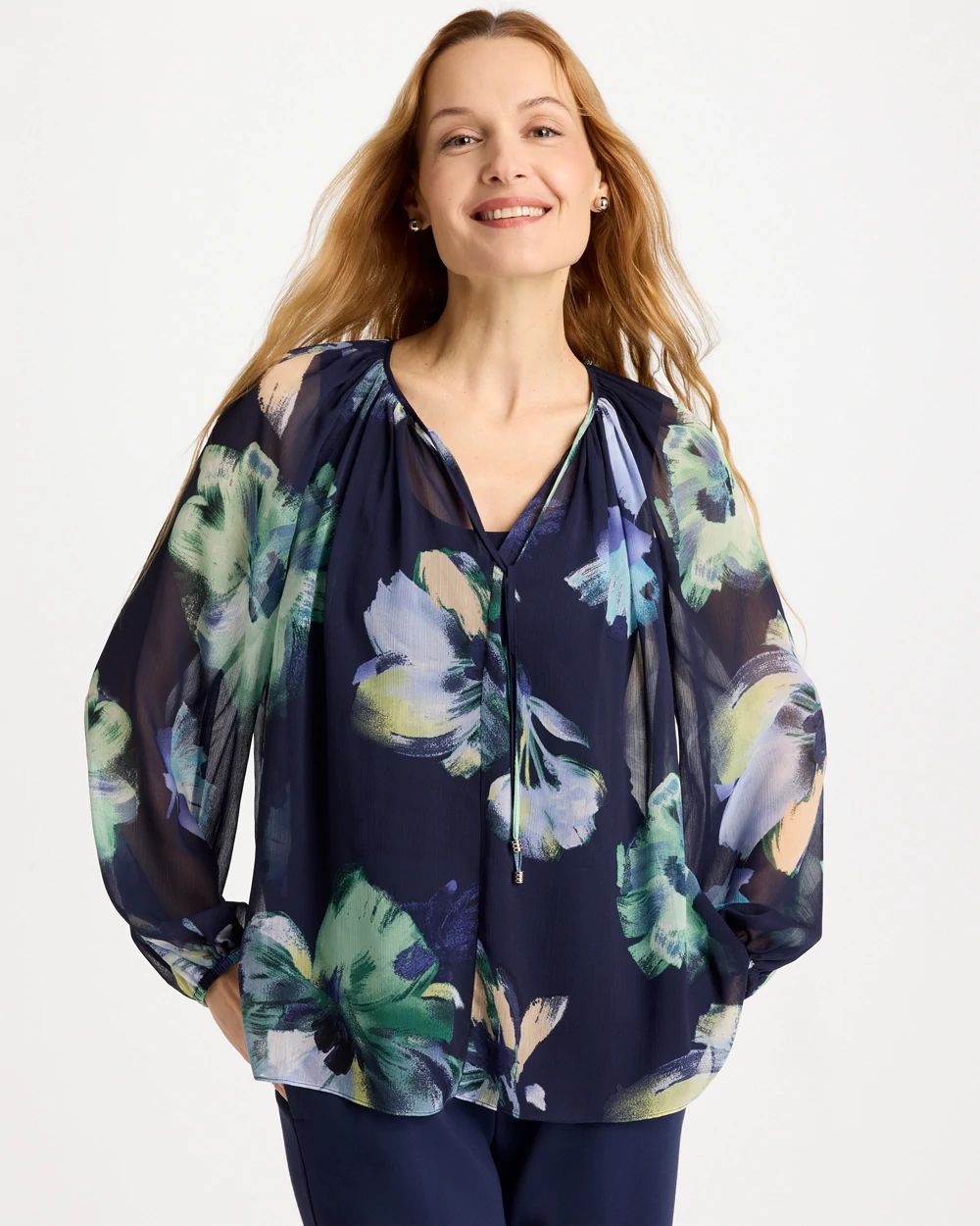 Crinkle Chiffon Tie-Front Blouse