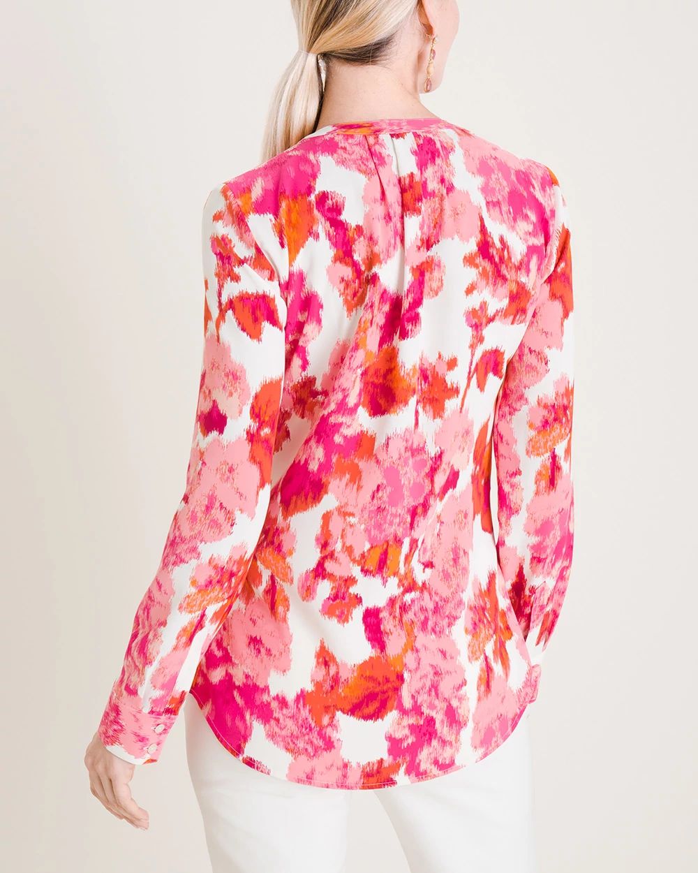 Floral Pleat-Neck Blouse