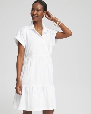 Poplin Diagonal Button Front Dress