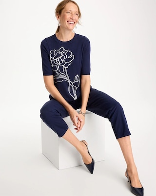 Ella Short-Sleeve Floral Sweater click to view larger image.