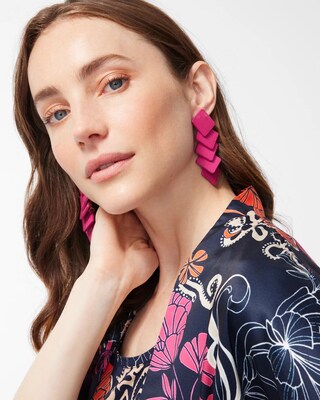 Pink Leather Linear Earrings