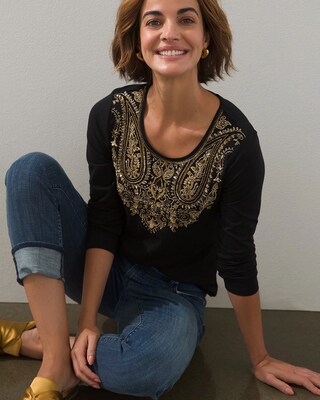 Bling Neckline Long Sleeve Tee